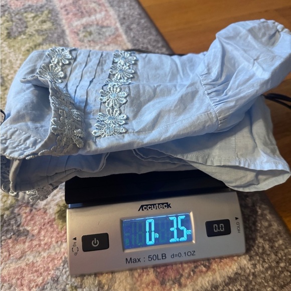 Caribbean Joe Light Blue Short Sleeve Blouse with Floral Embroidery​ - Picture 4 of 7